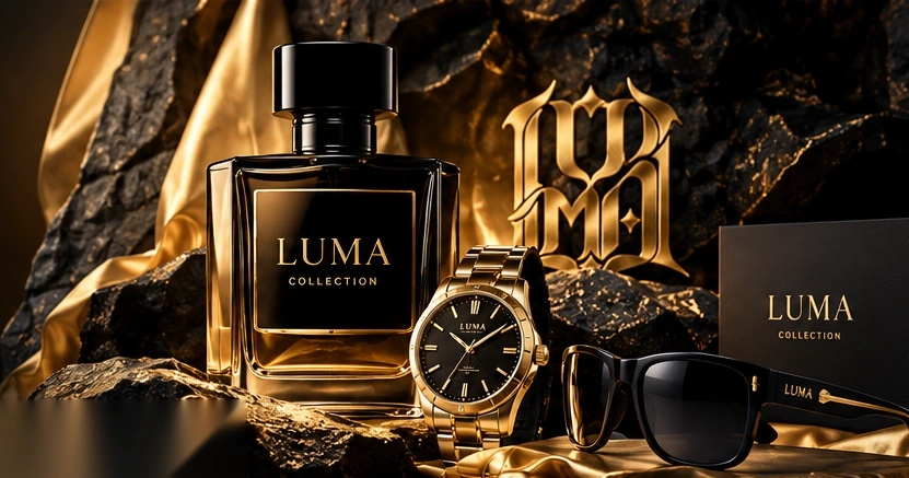 Illustrative luxury LUMA fragrance, watches and eyewear campaign